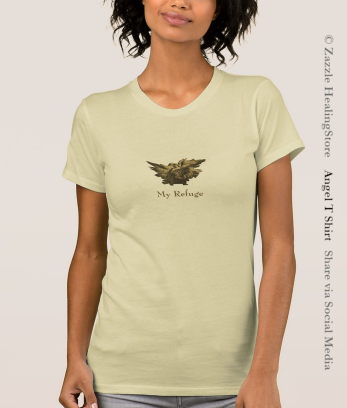 Buy Psalm 91 quote on this light brown, creme T shirt. The quote is "My Refuge"