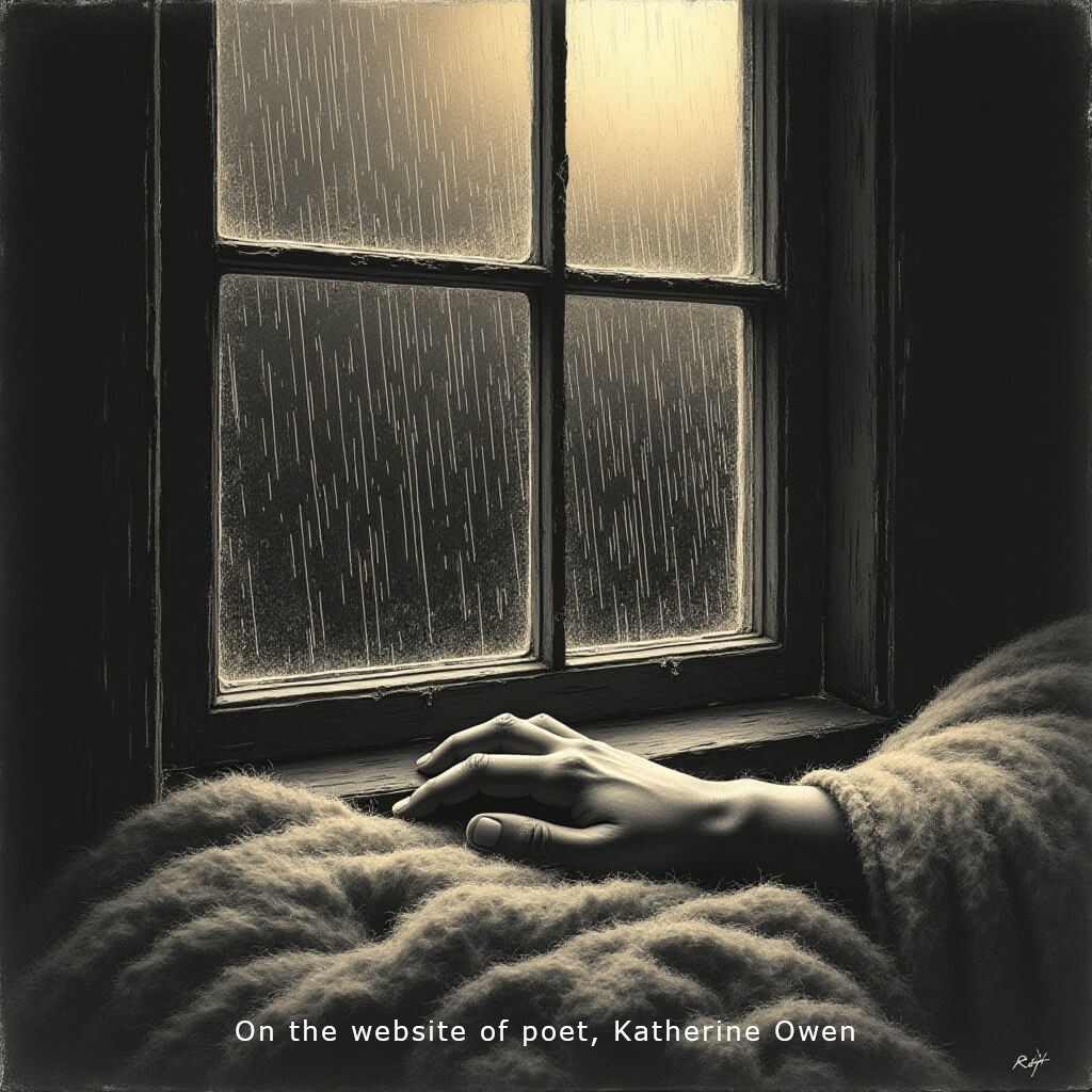 A close-up of a window with rain outside, and inside a person’s hand reaching out from under a blanket, representing the choice to hope and keep going when desperate.